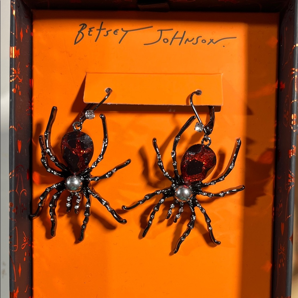 Betsey Johnson Black and Red Spider Earrings
